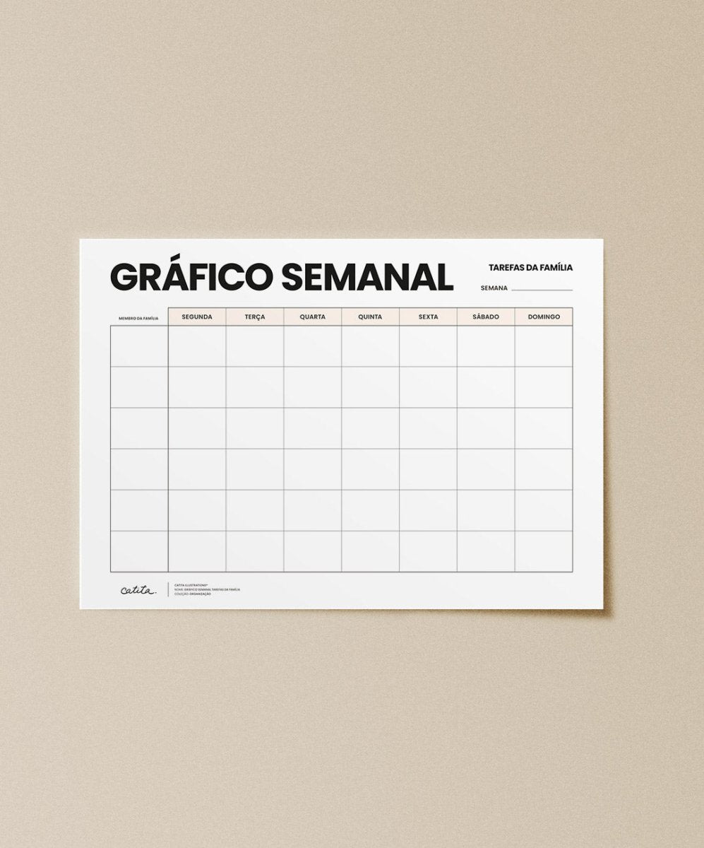 Gráfico Semanal Tarefas da Familia - Printables Catita illustrations